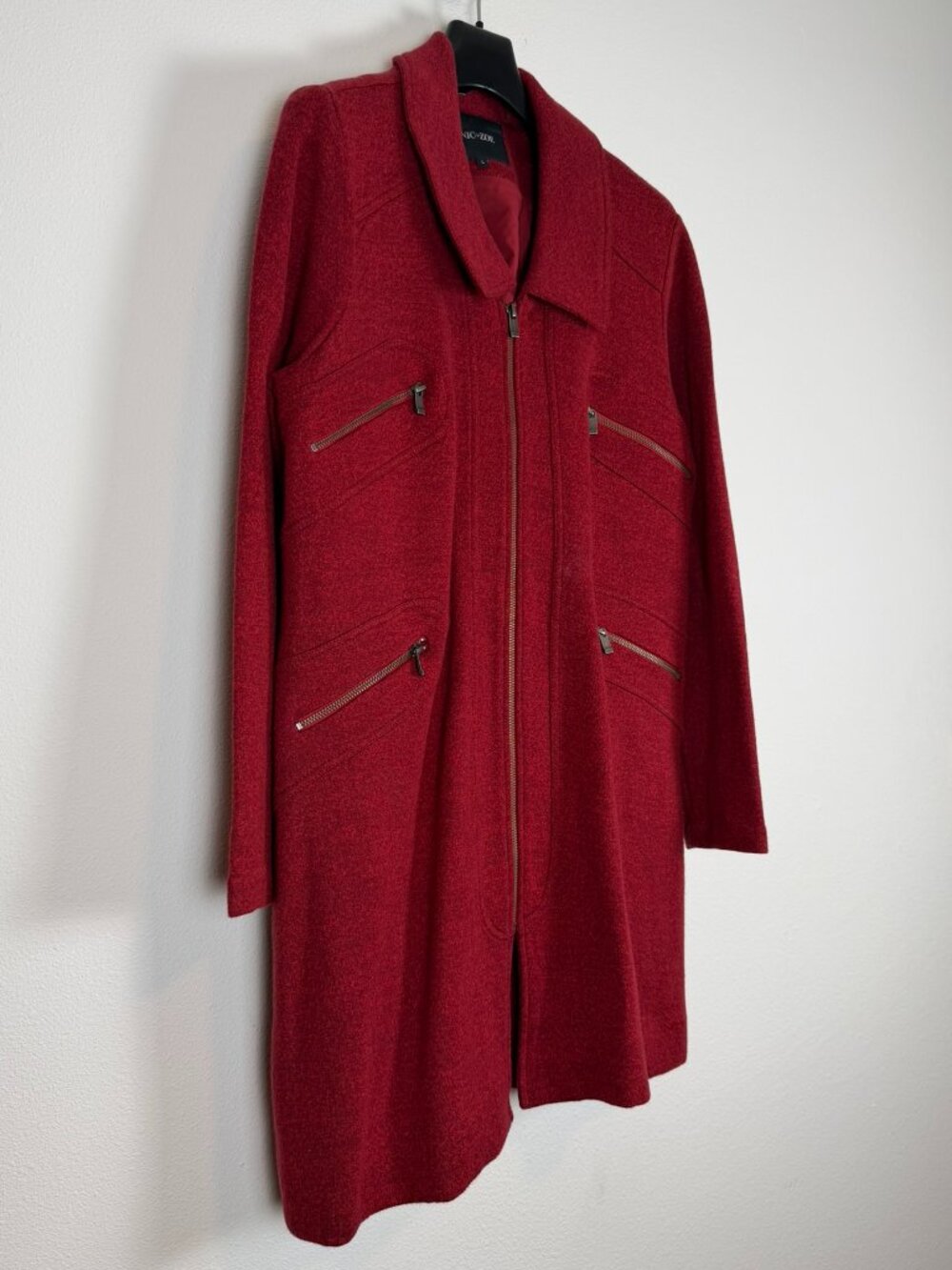 NIC+ZOE Red Long Zip Front Jacket Coat Size Large